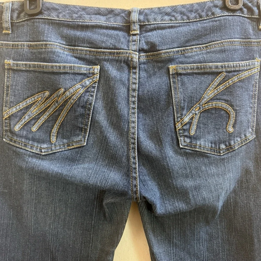 Michael Kors‎ Womens Bootcut Stretch Jeans Dark Wash Embroidered Pockets Size 12